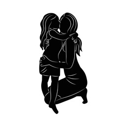 silhouette of mother and daughter hugging, on a white background vector