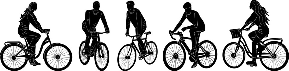 silhouette of people on bicycles, on a white background vector