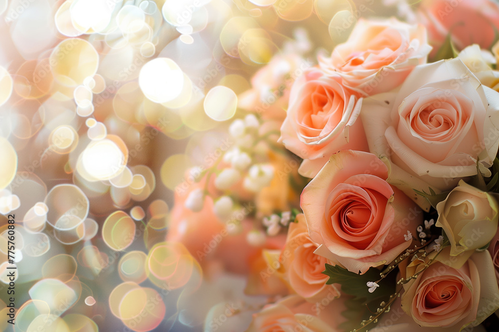 Poster wedding bouquet of roses. background with space for text. created with generative ai technology.