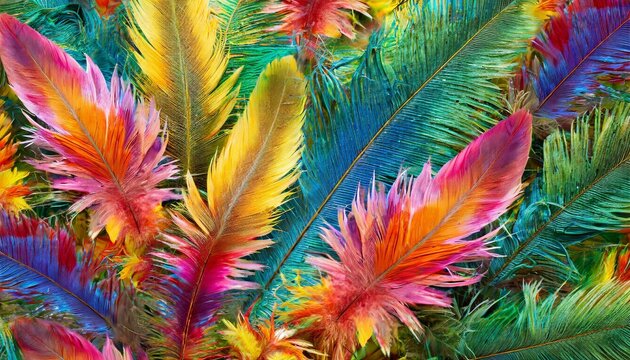 Bright and Colorful Feathers Background Feathered Symphony: Vibrant Tropical Birds Plumage Display" 