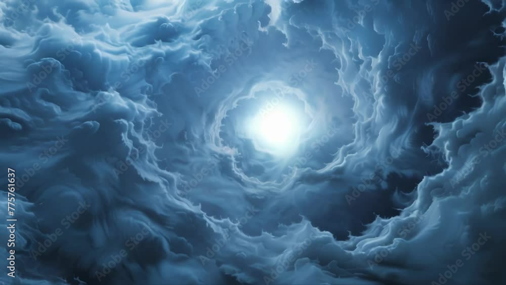 Poster the swirling clouds form a clear path leading towards the peaceful center creating an eerie and surr