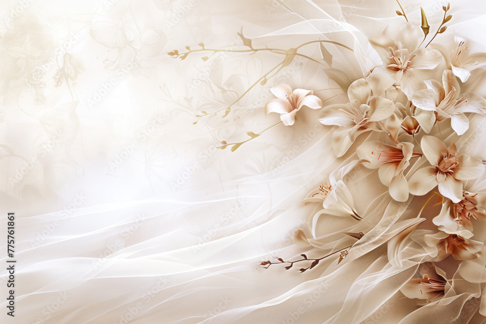 Poster wedding bouquet. background with space for text. created with generative ai technology.