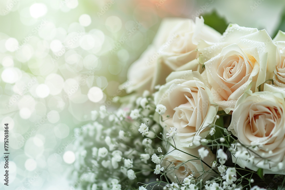Poster wedding bouquet of roses. background with space for text. created with generative ai technology.