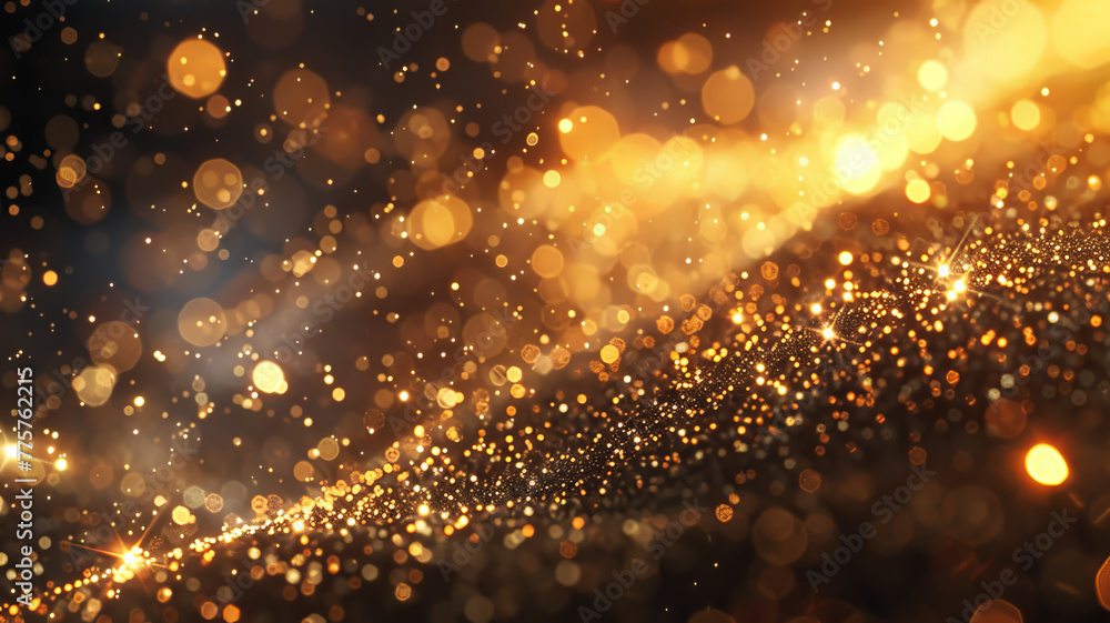 Poster Dazzling display of golden sparkles and bokeh, creating a festive and magical abstract background with light effects.