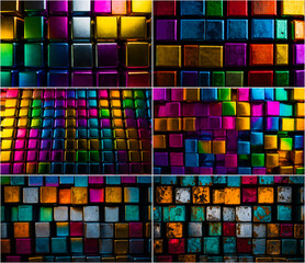 Reflective Spectrum: Top-Down View of Metallic Blocks Texture, A Kaleidoscope of Colors Creating a Stunning Rainbow Effect