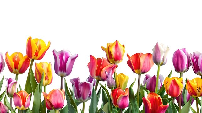 Vibrant Tulips in Bloom, Spring Freshness Captured in a Still Life Photograph. Perfect for Backgrounds or Floral Displays. AI