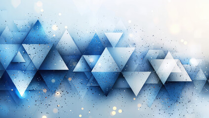 Abstract background with blue geometric shapes, white and light grey, crystal texture, white fog in the foreground. Created with Ai