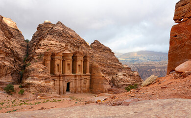 The Monastery, known as Ed-Deir in Arabic, an ancient monument carved into the red sandstone rock...