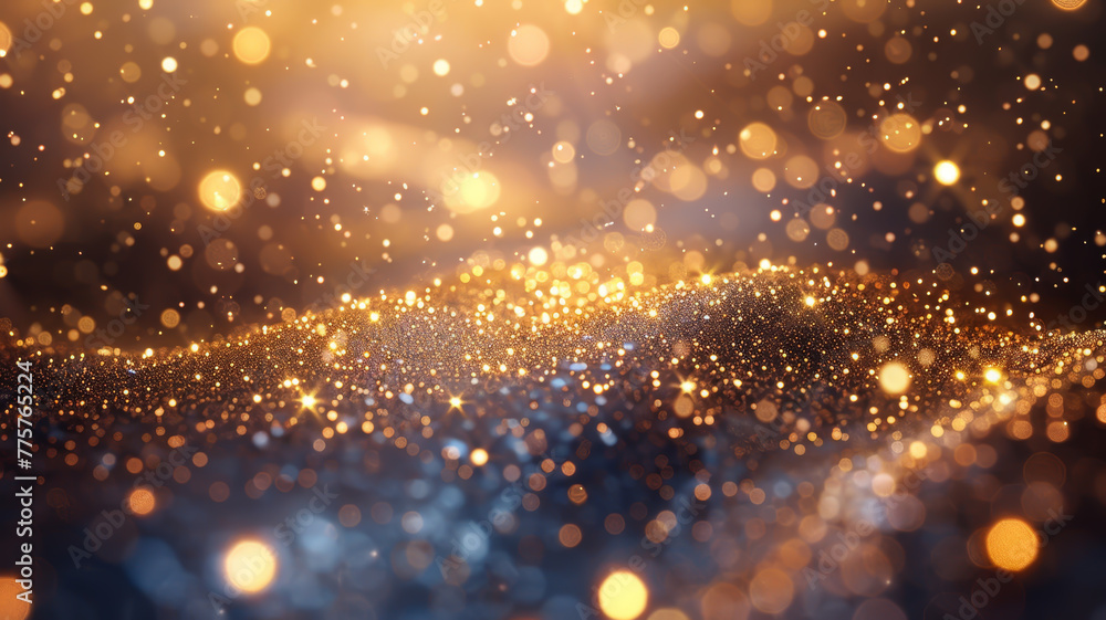 Poster a luxurious display of golden bokeh lights, creating a festive and magical atmosphere on a dark back