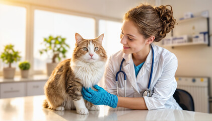 A veterinarian with a cat in a veterinary clinic.