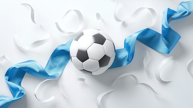 Isolated Ball illustration with blue ribbon on white background, world sports day, Generative Ai