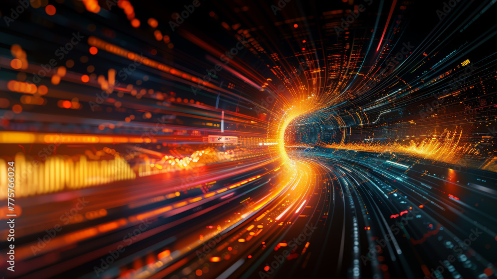 Poster an image illustrating the concept of high-speed internet data flowing on a digital highway with vibr