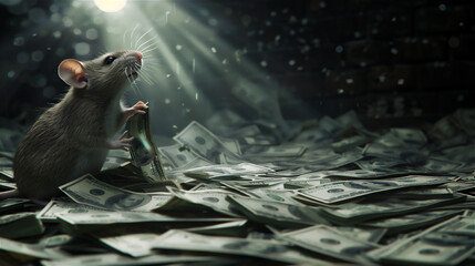 A rat or mouse eat pile of money as corruption illustration - obrazy, fototapety, plakaty
