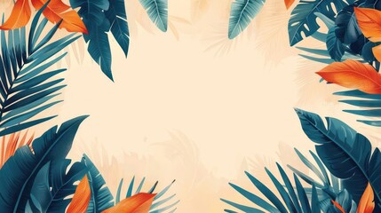 Tropical jungle leaves on a light background