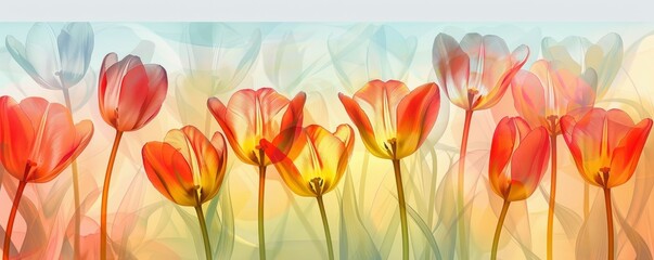 colorful red and yellow tulips pattern, wallpaper floral spring background