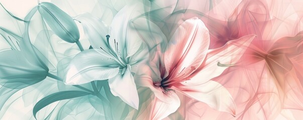illustration x  ray style of giaconto lilies flowers on pastel background, for fashion, textile, print or wallpaper, greeting cards or posters - obrazy, fototapety, plakaty