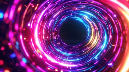 Circular Abstract. Glowing 3D Illustration of Neon Astral Sphere in Space Tunnel