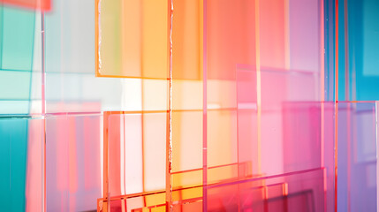Abstract Colorful Glass Panes with Vibrant Hues and Light Reflections