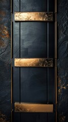 A black wall with gold leaf accents . The gold leaf is in the shape of a rectangle