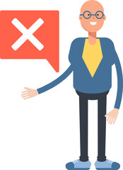 Bald Man Character and Wrong Mark
