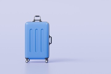 3d Travel Suitcase, luggage Suitcase Icon Isolated on purple background. travel concept. Minimal Blue Suitcase creative design. 3d render illustration.