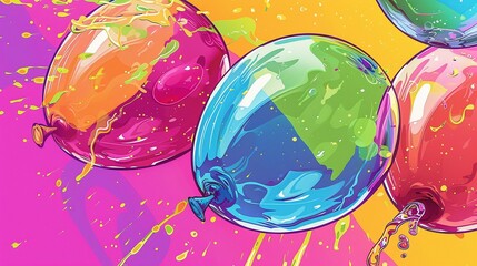 A pop art style illustration highlighting the colorful water balloons used in the festivities
