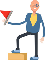 Bald Man Character Holding Flag
