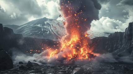 Lava going down the Volcano right after an eruption. - obrazy, fototapety, plakaty