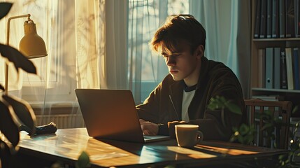 Young Male Engaging in Remote Digital Work