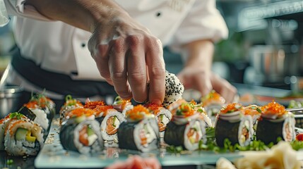 Obraz na płótnie Canvas Master Chef Artfully Crafting Sushi
