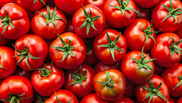 Fresh red tomatoes background, top view food photography. Generative ai