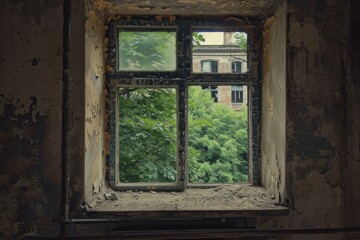 Forgotten Abandoned city. House ruin desolate. Generate Ai - obrazy, fototapety, plakaty
