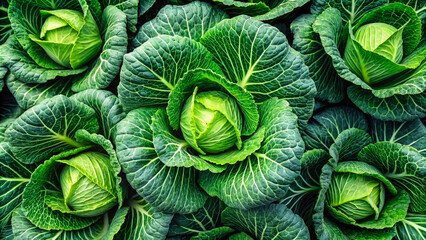 Fresh cabbages background, top view food photography. Generative ai
