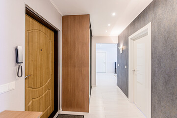 standard room interior apartment. room doors, renovation corridor lobby entrance hall