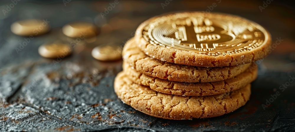 Poster Bitcoin cookies. Generative AI technology.