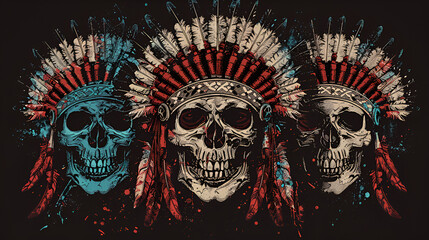 design best-selling t-shirt vector, Native American Chief Skulls, T-shirt Design, Generative Ai