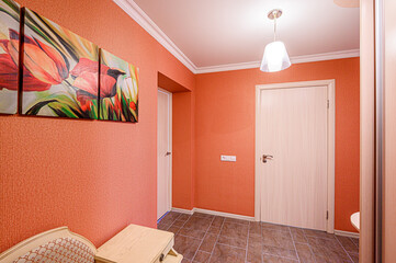 standard room interior apartment. room doors, renovation corridor lobby entrance hall