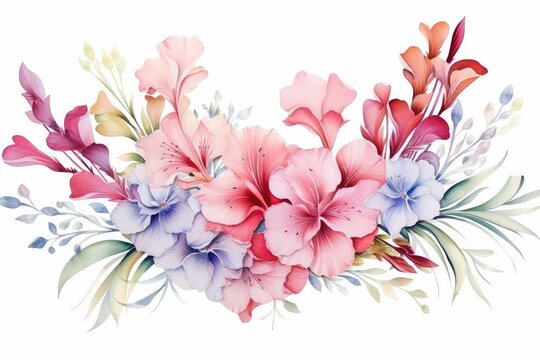 watercolor of gladiolus clipart with tall spikes of colorful blooms. flowers frame, botanical border, Watercolor Flowers Frame Isolated On White background. For greeting card.