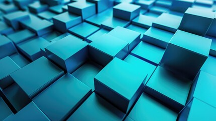 Modern Background Blue. 3D Render of Tech Blocks in Blue and Turquoise Tones