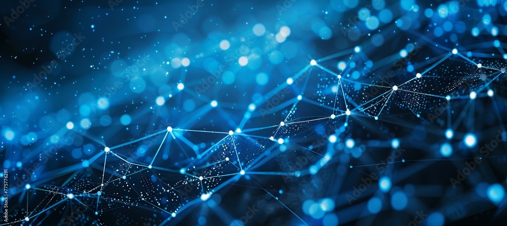 Poster Blue network polygonal plexus technology background. Generative AI technology.	
