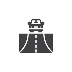 Car on a winding road vector icon