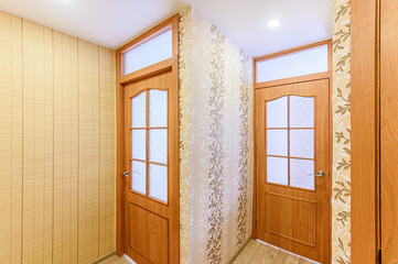 standard room interior apartment. room doors, renovation corridor lobby entrance hall