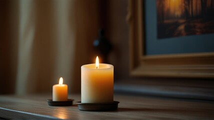 Autumn Ambiance Candles Flicker in the Interior, Creating a Cozy Feel