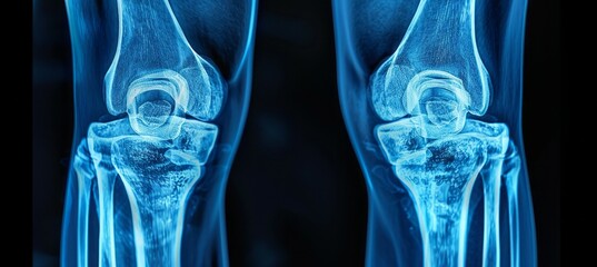 X-ray visual human bone knee anatomy. Medical treatment healthcare concept. Generative AI technology.