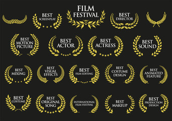Collection of Award Laurel Wreaths for Cinema Festivals vector illustration - 775777811