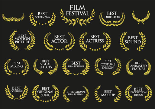 Collection of Award Laurel Wreaths for Cinema Festivals vector illustration
