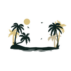 tropical landscape with palm trees and water vector silhouette