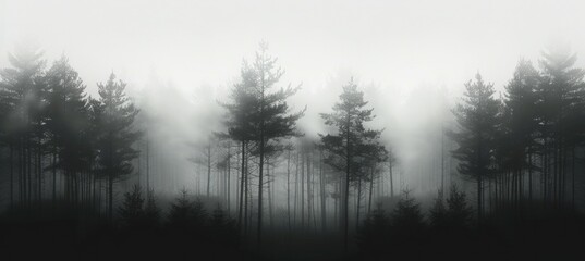 Misty forest. Melancholic horror foggy scene. Generative AI technology.	
