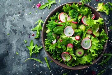 Bowl of Green Vegetables and Radishes
