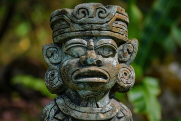 Fototapeta premium Worn Old ancient american statue. Tribal warrior. Generate Ai